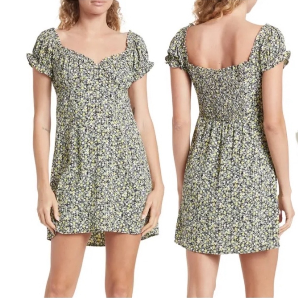 Sophie Rue Floral Off-the-shoulder Mini Dress Black Yellow Small